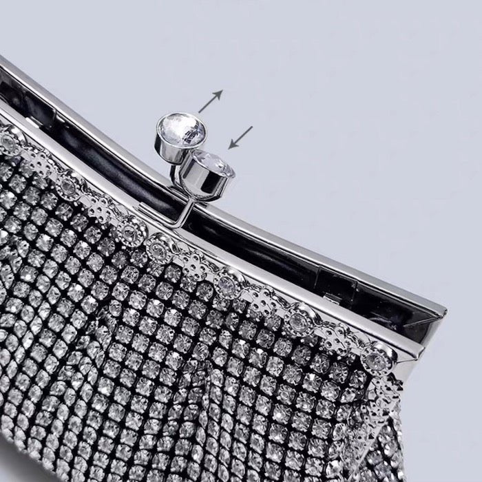 Luxury clutch with diamond look, gold and silver