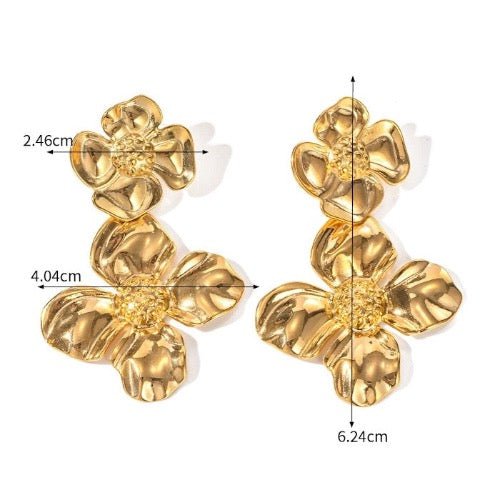 Striking look double flower oversized earrings