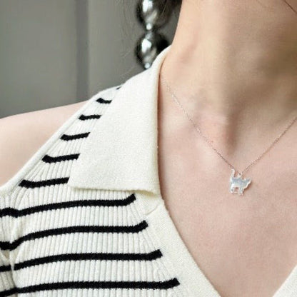 Cute Cat Necklace - Mother of Pearl Silver Necklace