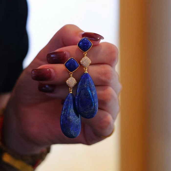 Dikke Lapis Lazuli Waterdrop oorbellen