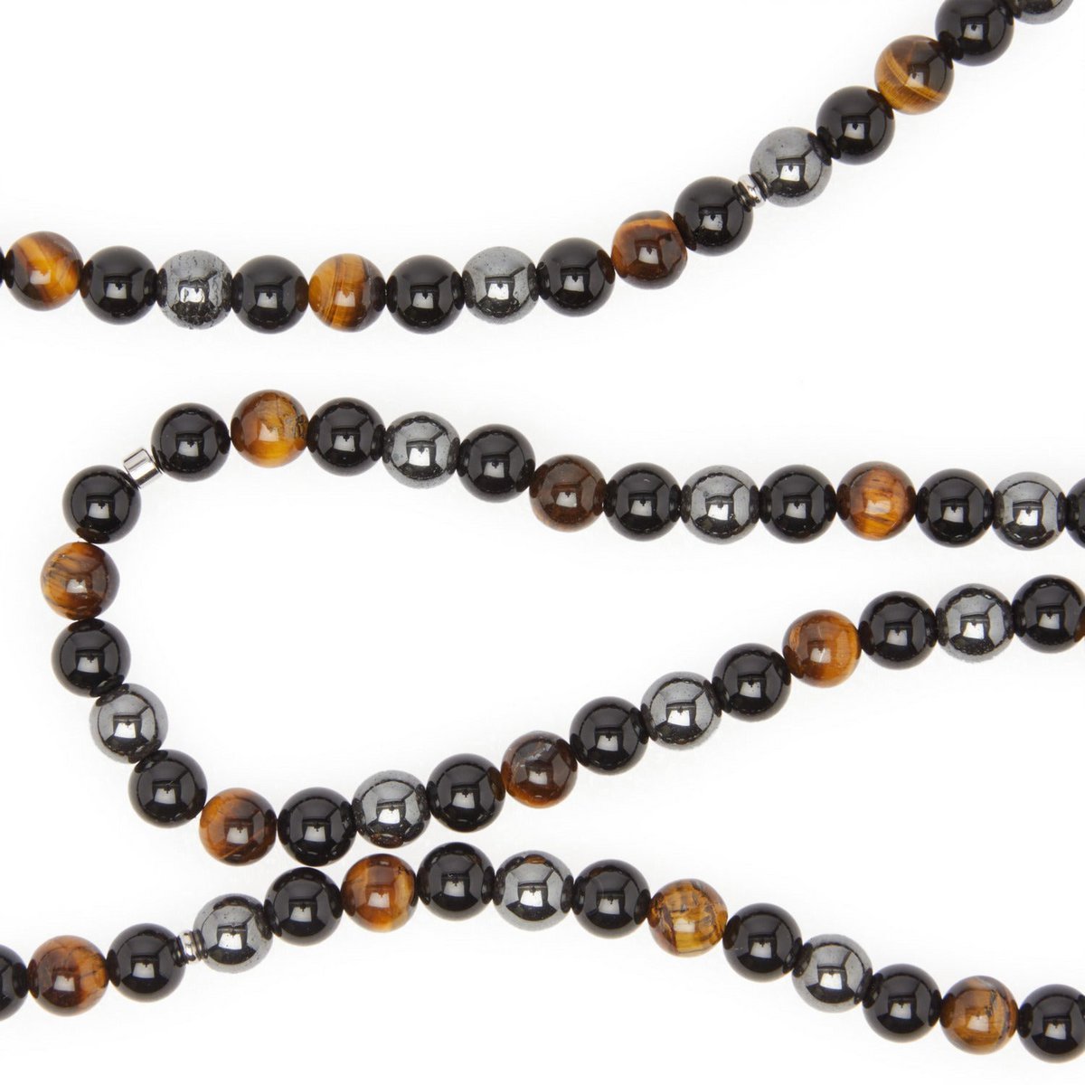 "Triple Protection" bracelet of 108 beads in Tiger Eye, Hematite and Black Obsidian