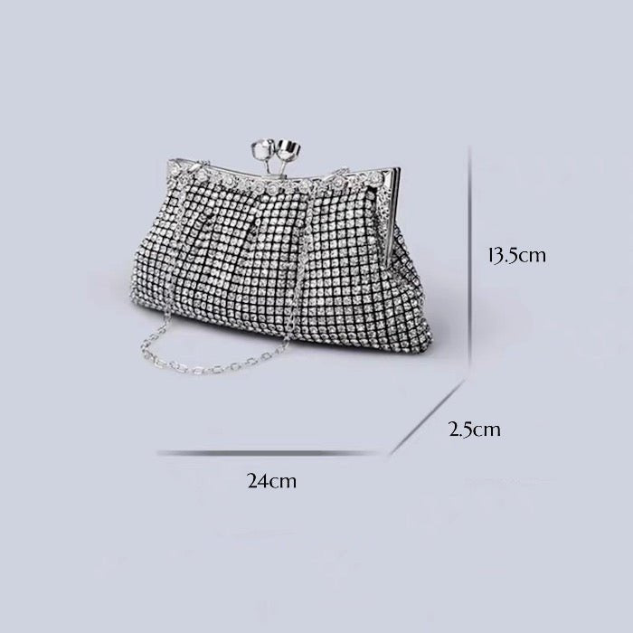 Luxury clutch with diamond look, gold and silver