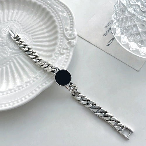 Sterling Silver Cuban Chain Bracelet - Black Onyx