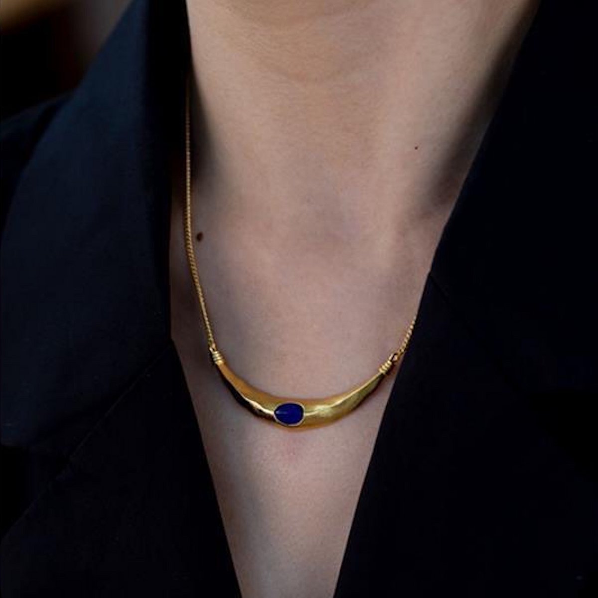 Geometrische ketting in Egyptische stijl-Lapis Lazuli en zwarte Spinel