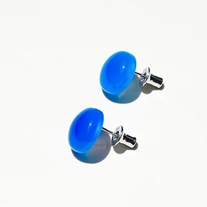 Striking blue onyx round stud earrings