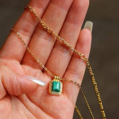 Malachite pendant necklace with double chain