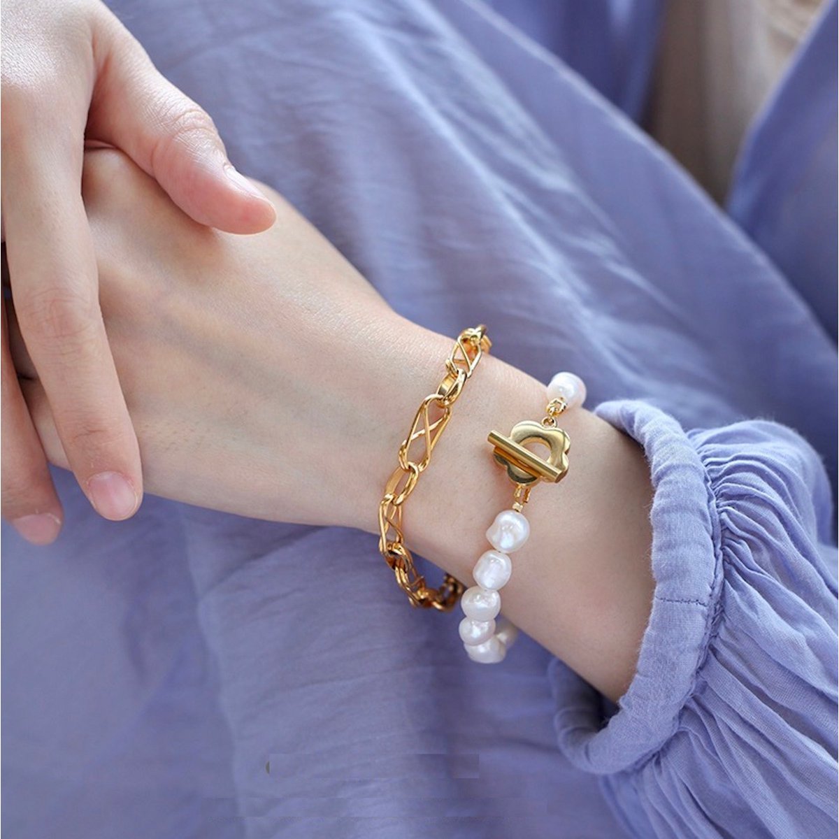 Unique Natural Freshwater Pearl Bead Bracelet with Flower Charm - AAAA Quality Freshwater Pearls