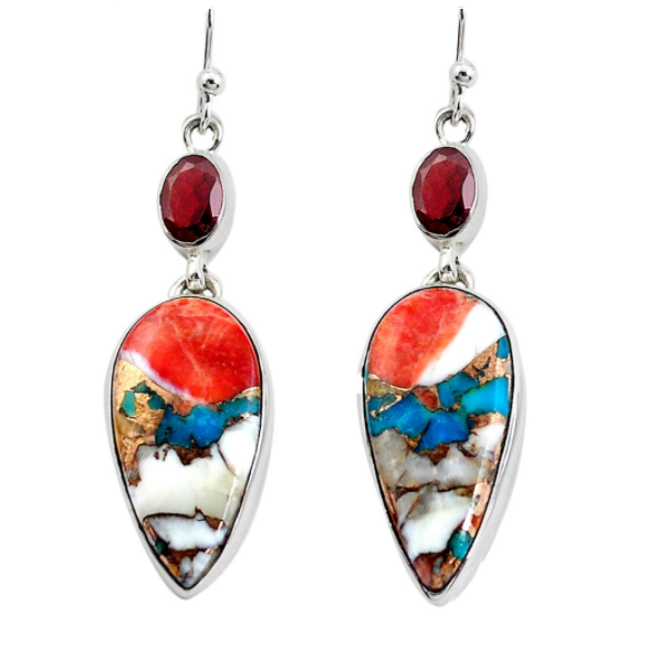 Earrings "Power and Peace" in turquoise and garnet and silver 925