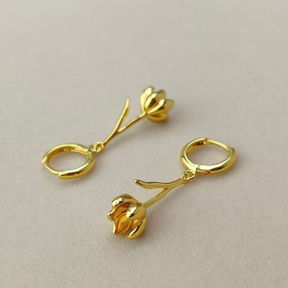 Minimalist tulip flower drop earrings