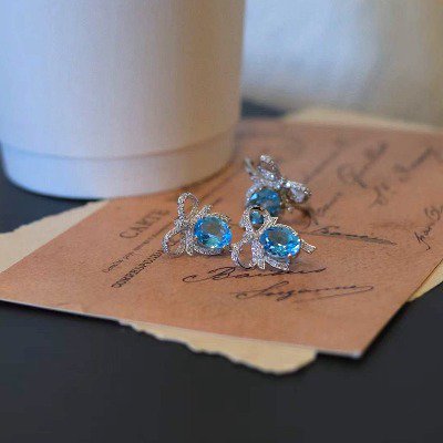 Sterling Silver Princess Style Beautiful Natural Vibrant Blue Topaz Earrings - Large Pear Cut Topaz