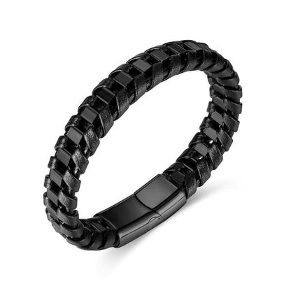 Men's Leather and Steel Fashion Bracelet