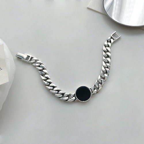 Sterling Silver Cuban Chain Bracelet - Black Onyx