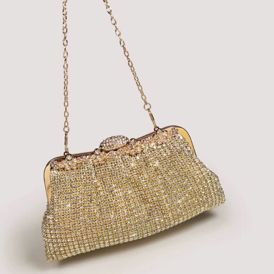 Luxury clutch with diamond look, gold and silver