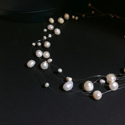 Freshwater pearl beads transparent line bridal choker