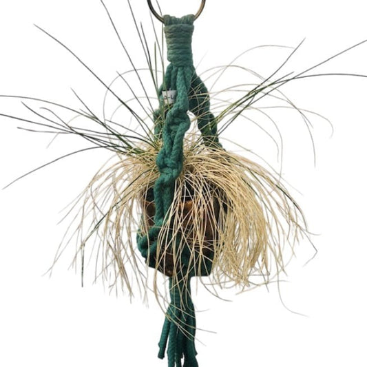 Luna-Leena plantenhanger mini macramé grenen groen - katoen - L38cm - handgemaakt in Nepal