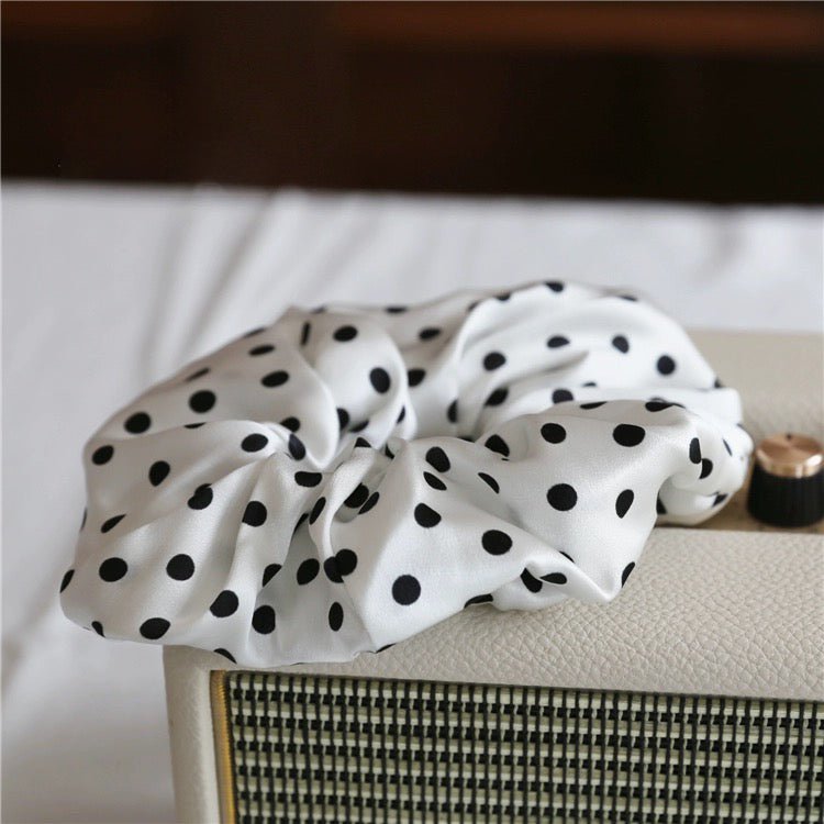 Polka Dot 100% Silk Hair Scrunchie - 6cm Wide