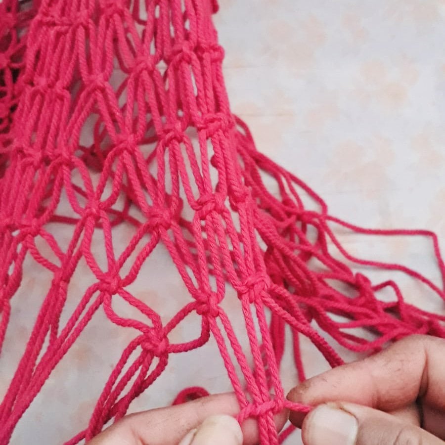 Luna-Leena tas macrame fuchsia - katoen - handgemaakt in Nepal