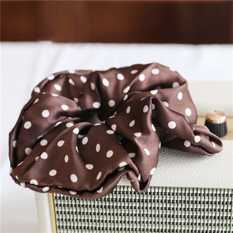 Polka Dot 100% Silk Hair Scrunchie - 6cm Wide