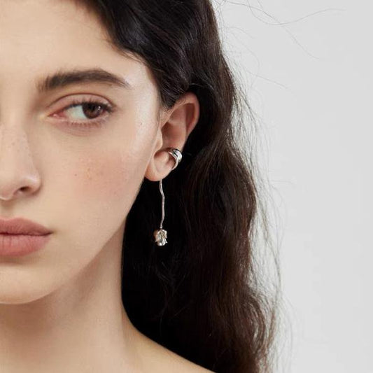 Romantic Silver Rose Ear Cuff - One Piece