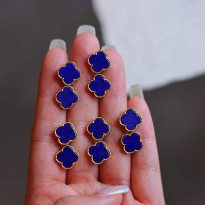 Minimalist Lapis Lazuli lucky clover stud earrings - Gold vermeil - AAAA Quality