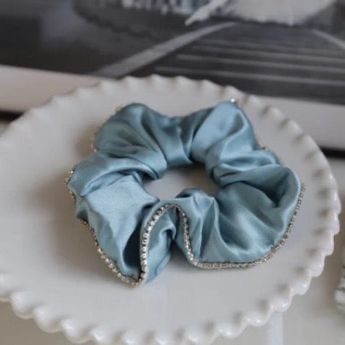 100% Silk Dazzling Hair Scrunchie - 19 Momme - Diamond Embellishment