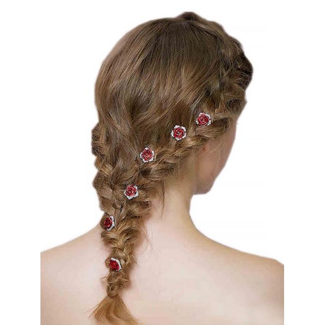 Romantic Red Rose Bridal Hair Pins-A Set of 8