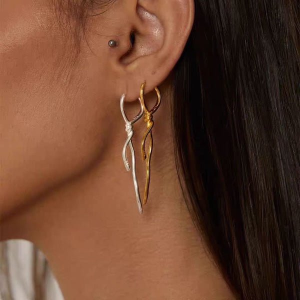 Unique design, twisted knot, slim earrings, one pair