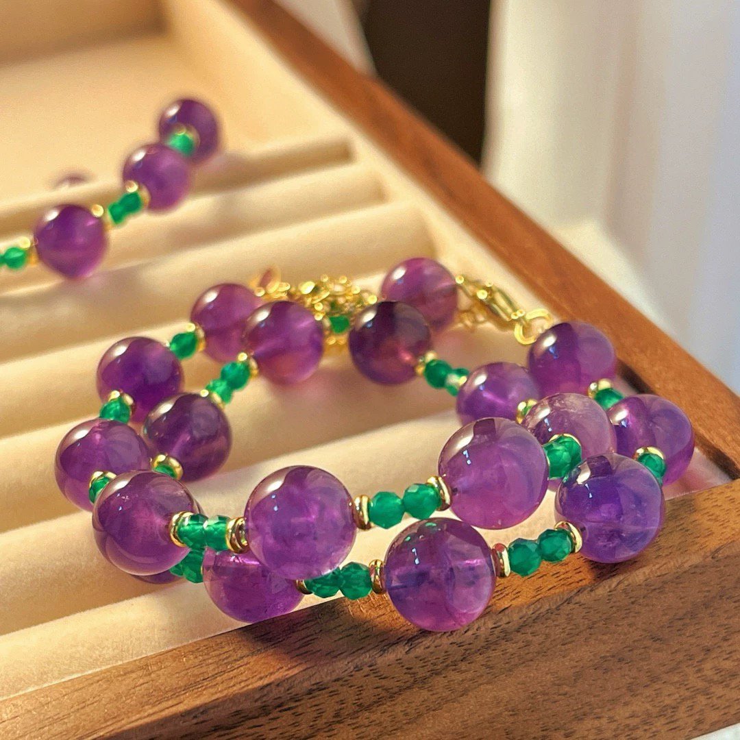 Amethyst green Onyx bead necklace n bracelet