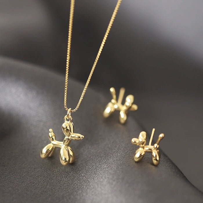 Cute Balloon Dog Small Stud Earrings-Gold and Silver