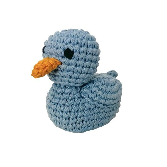 Luna -Leena Duck Rattle Baby Blue - Cuddle - Organic Cotton - Hand Haak in Nepal