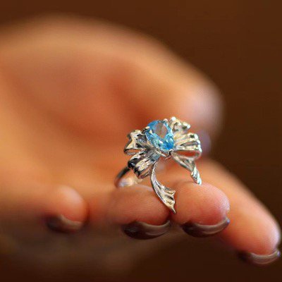 Butterfly Blue - Princess Style Blue Topaz Rings - Pear Shape - Adjustable