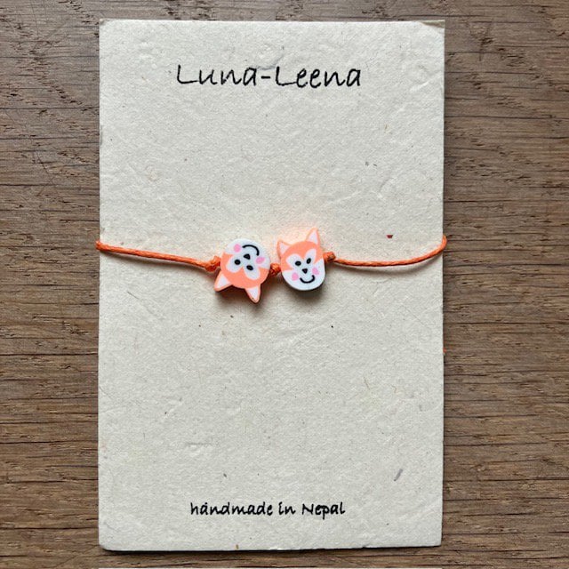 Luna-Leena kinderarmband vos oranje - handgemaakt in Nepal