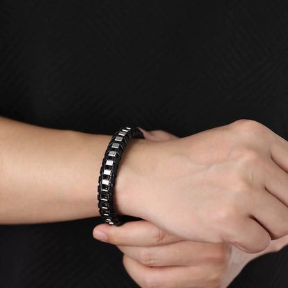 Men's Leather and Steel Fashion Bracelet