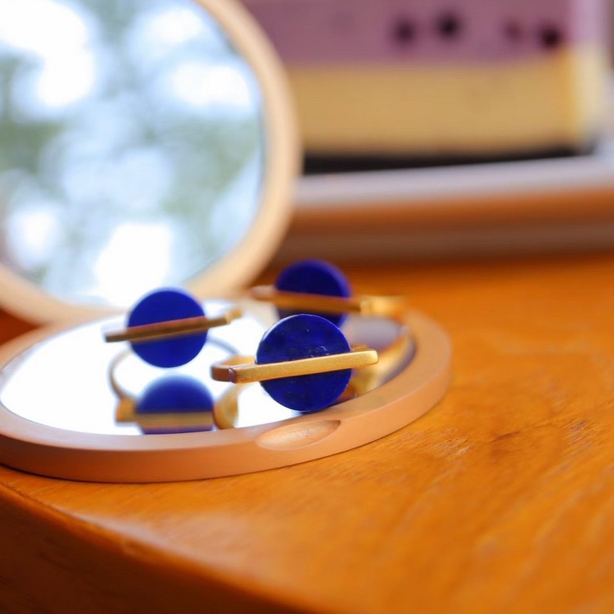 Goud vermeil minimalistische ronde edelsteen ring - verstelbaar - Lapis Lazuli