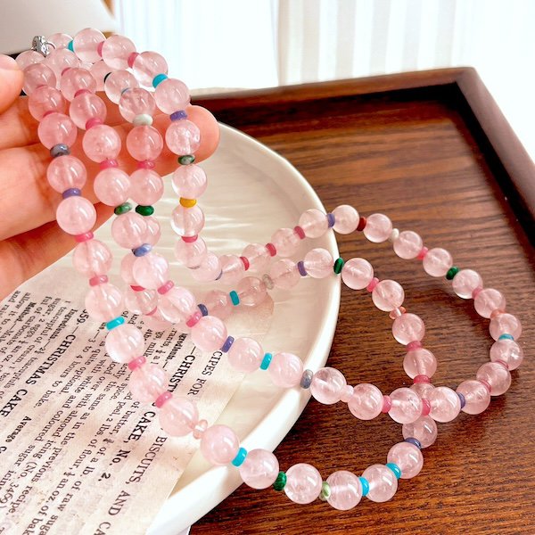 Rose Quartz Crystal Dopamine Beads Necklace