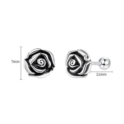 Vintage style small silver rose stud earrings