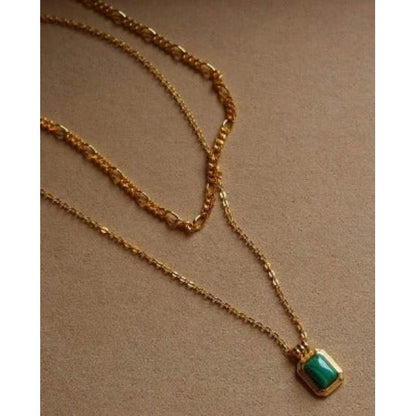 Malachite pendant necklace with double chain