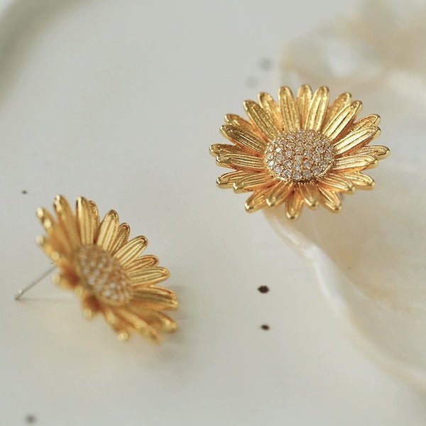 Modern vintage sunflower love stud earrings