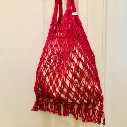 Luna-Leena tas macrame fuchsia - katoen - handgemaakt in Nepal