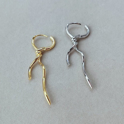 Unique design, twisted knot, slim earrings, one pair