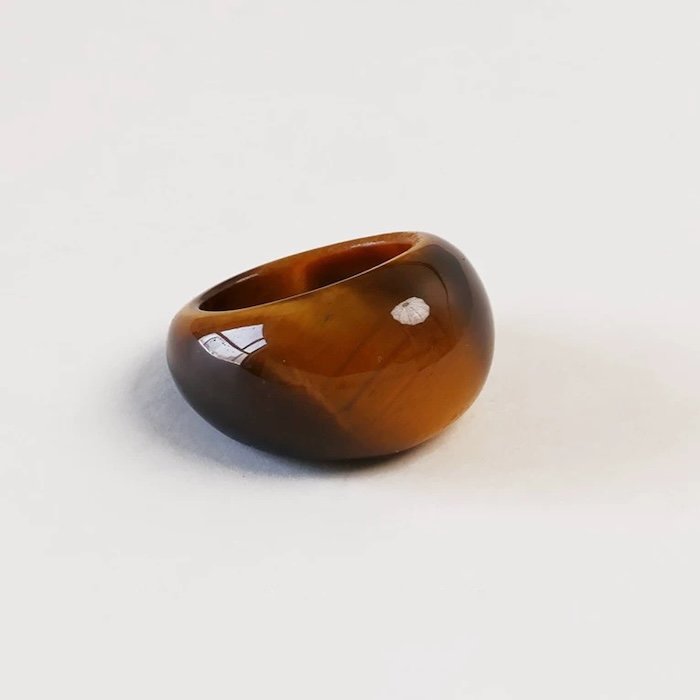 Minimalist tough look ring-Tiger eye stone and white jade