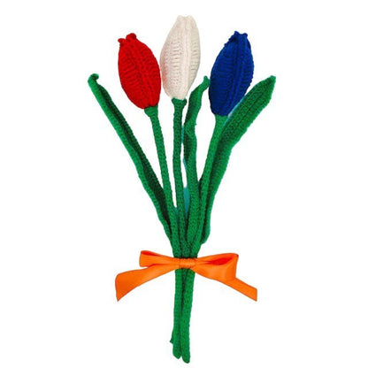 Luna-Leena tulpen Hollands boeket rood/wit/blauw - 3 tulpen - zachte wol - handgehaakt in Nepal