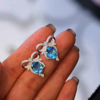 Sterling Silver Princess Style Beautiful Natural Vibrant Blue Topaz Earrings - Large Pear Cut Topaz