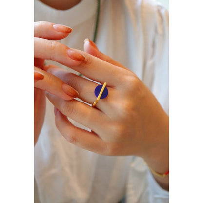 Goud vermeil minimalistische ronde edelsteen ring - verstelbaar - Lapis Lazuli