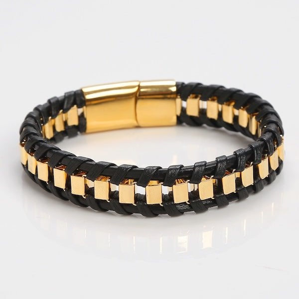 Men's Leather and Steel Fashion Bracelet