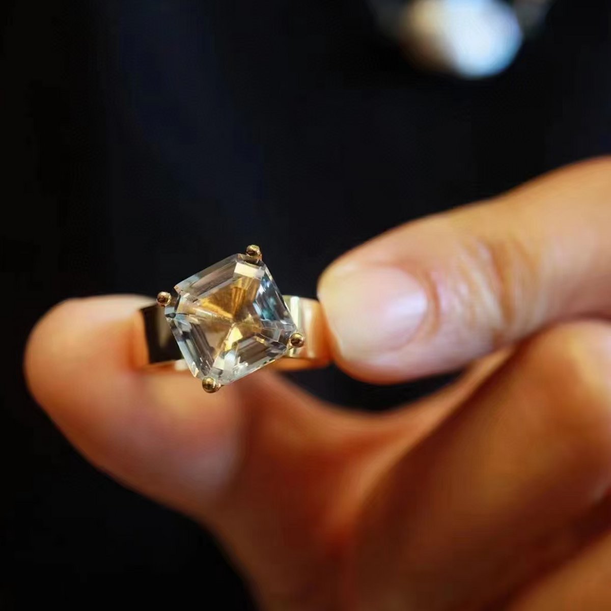 Helder kwartskristal goud vermeil statement ring-verstelbaar