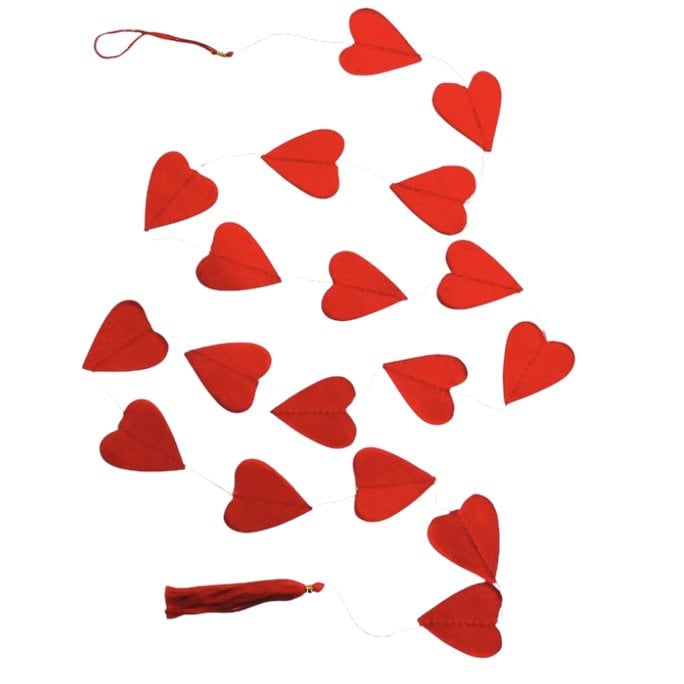 Luna -Leena Small Heart Garland rood - Eco Paper Tree gratis - L1.35 cm - verticaal - handgemaakt in Nepal