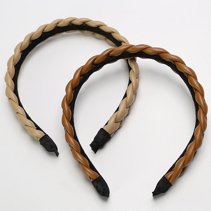 Vintage style braided headband in leather look