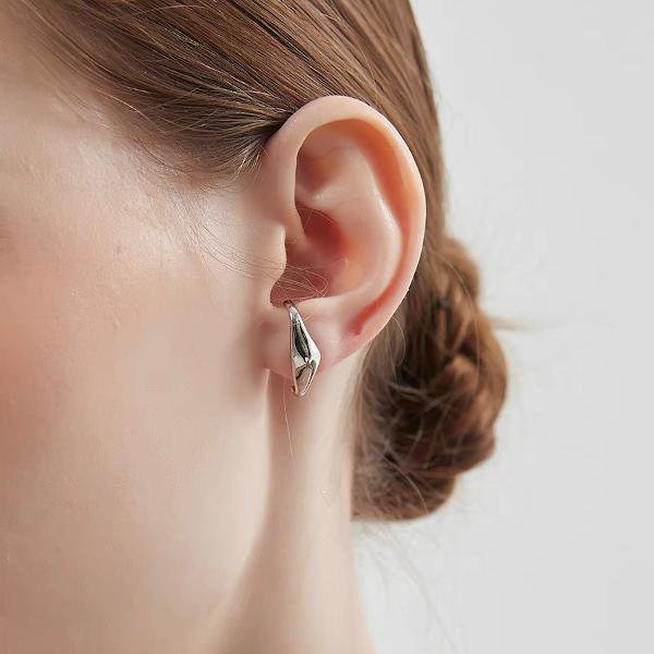 Minimalist flowing design silver ear cuffs, one pair