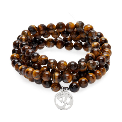 Bracelet Mala "OM" of 108 beads in Tiger Eye